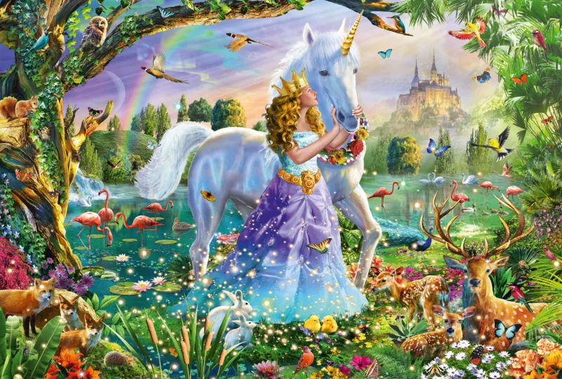 Prinzessin mit Einhorn und Schloss