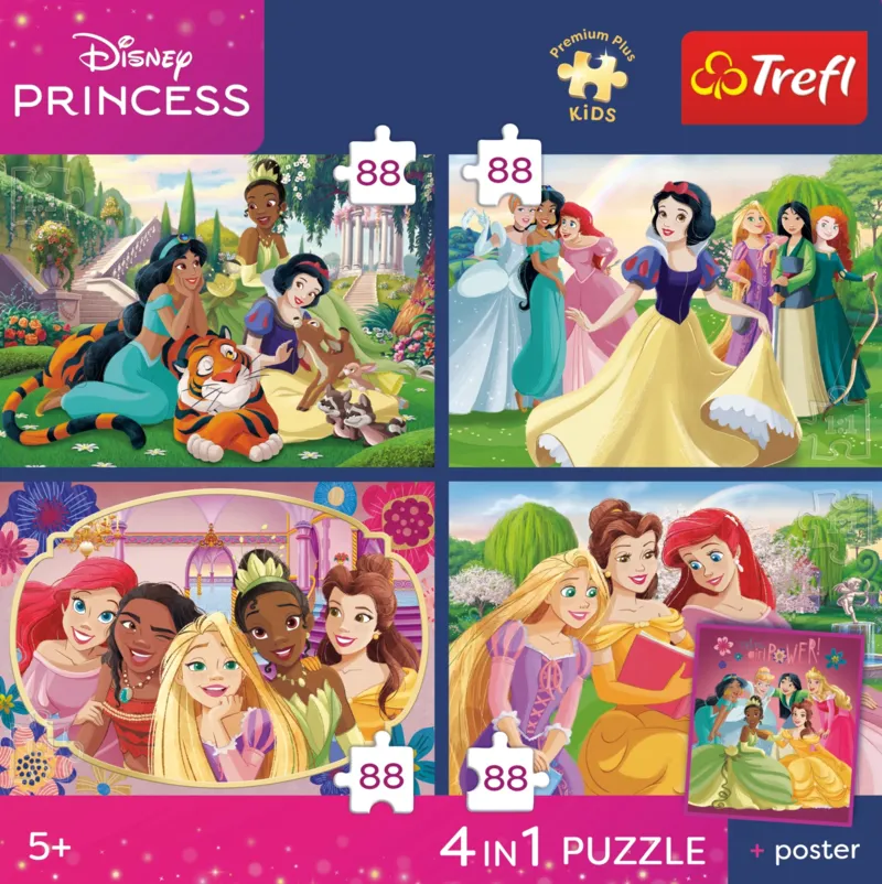 4 Puzzles - Romantic princesses + 1 Poster