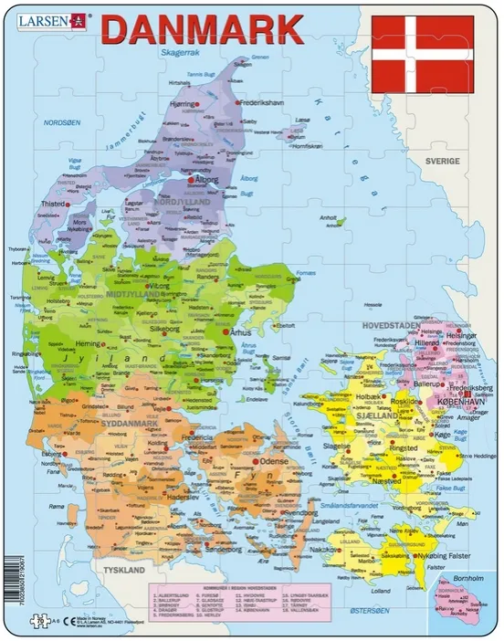 Rahmenpuzzle - Karte von Dänemark (auf Dänisch)