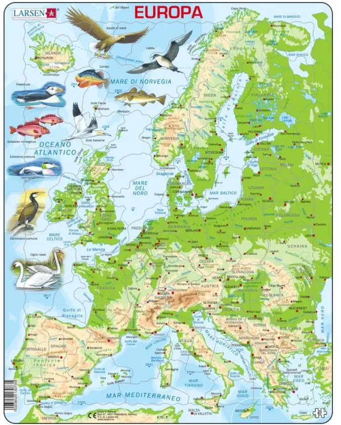 Rahmenpuzzle - Topographic Map of Europe (Italian)
