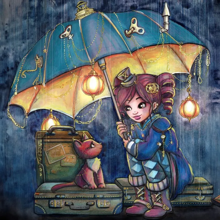 Die Freunde unter dem Regenschirm