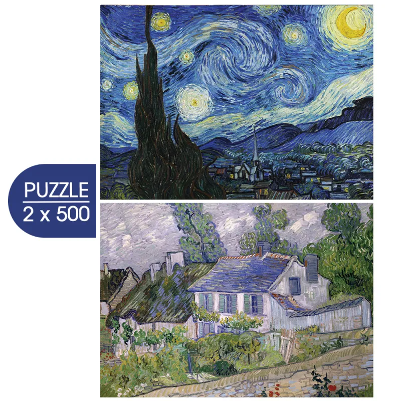 2 Puzzles - Die Kunst van Goghs: Sternennacht, 1889 - Häuser in Auvers, 1890