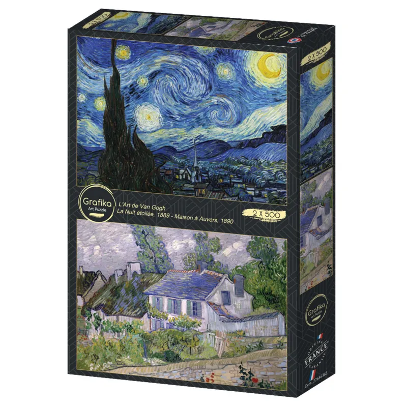 2 Puzzles - Die Kunst van Goghs: Sternennacht, 1889 - Häuser in Auvers, 1890
