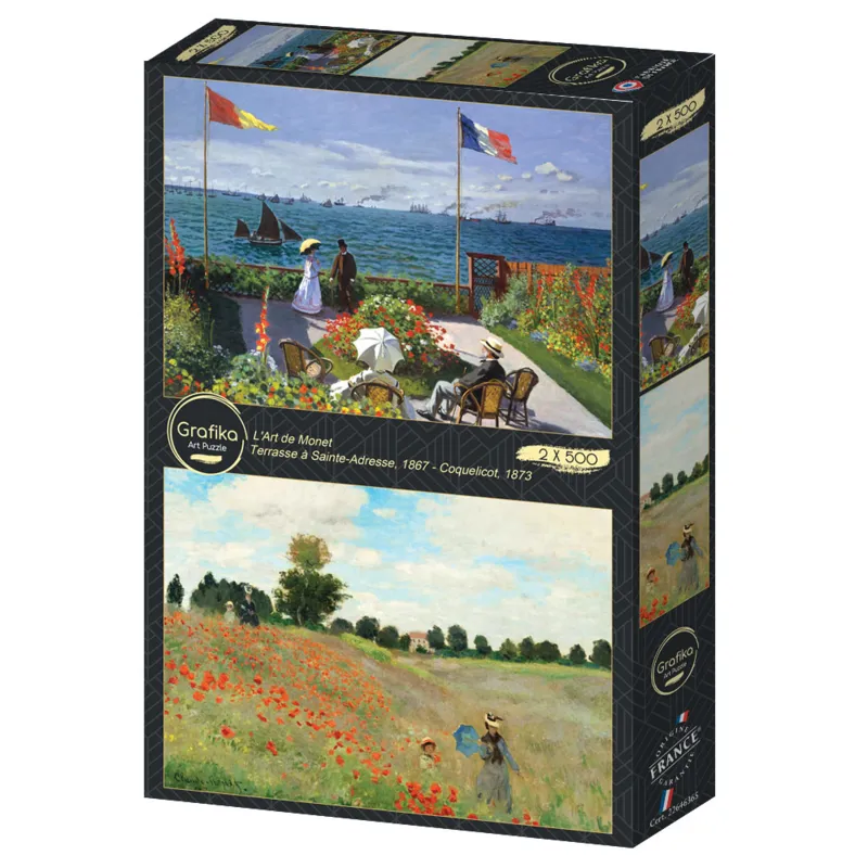 2 Puzzles - Die Kunst Monets: Die Terrasse von Sainte-Adresse, 1867 - Mohnblumenfeld, 1873