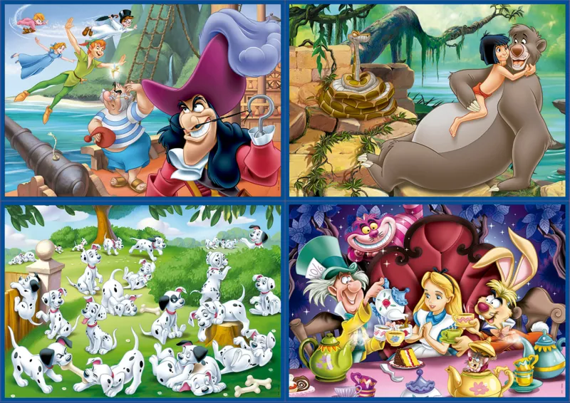 4 Puzzles - Clásicos Disney (Aladdin. Jungle Book. Alicia. Peter Pan)