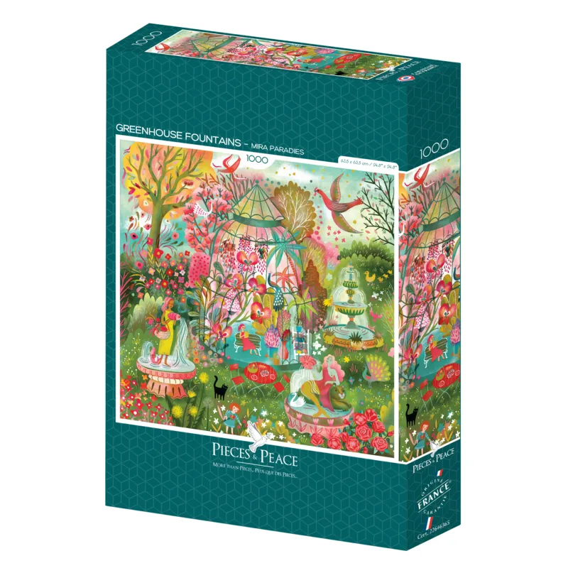 Gewächshaus und Springbrunnen