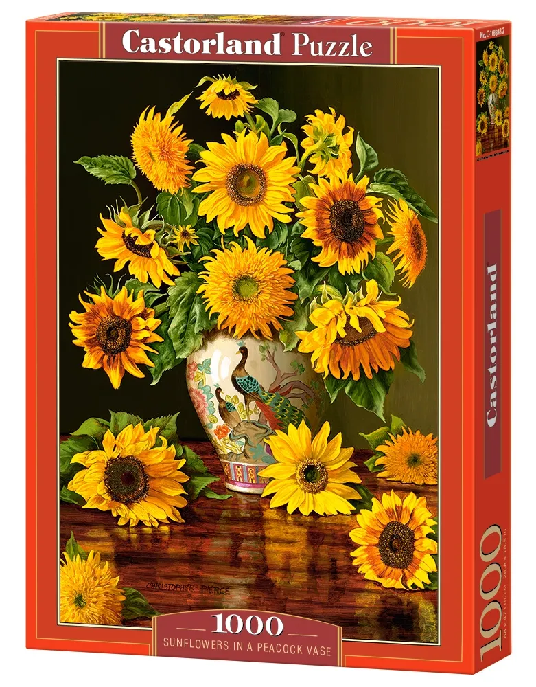 Sonnenblumen in einer Pfauenvase