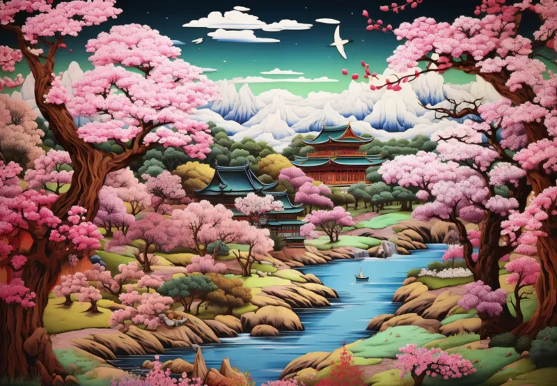 Ein japanischer Tempel im Frühling