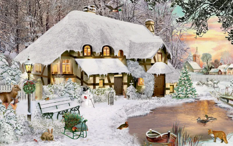 Minipuzzle - Haus im Schnee