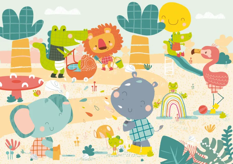 Handgeschnittenes Holzpuzzle - The Savannah Has Fun