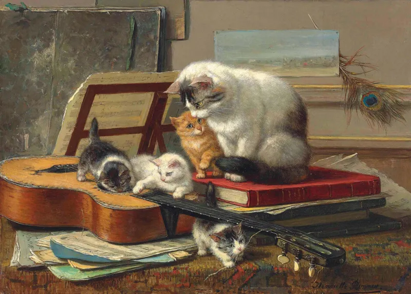 Handgeschnittenes Holzpuzzle - La Leçon De Musique, Henriëtte Ronner-Knip