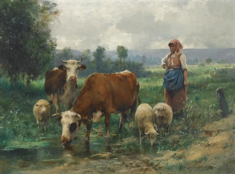Julien Dupré: A Shepherdess with her Flock