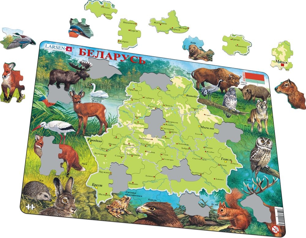 Rahmenpuzzle - Karte und Tierwelt von Belarus (Russisch)