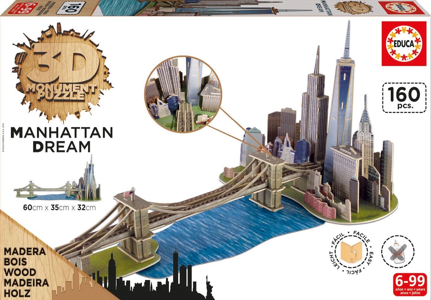 3D Puzzle - 3D Holzpuzzle - Brooklyn Bridge, Manhattan Dream