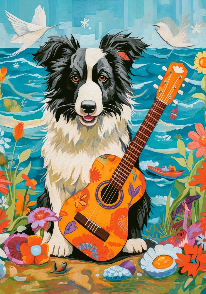Collie, Gitarre und Meer
