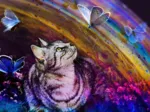Katze und Schmetterlinge