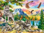 Wolfsfamilie und Adler